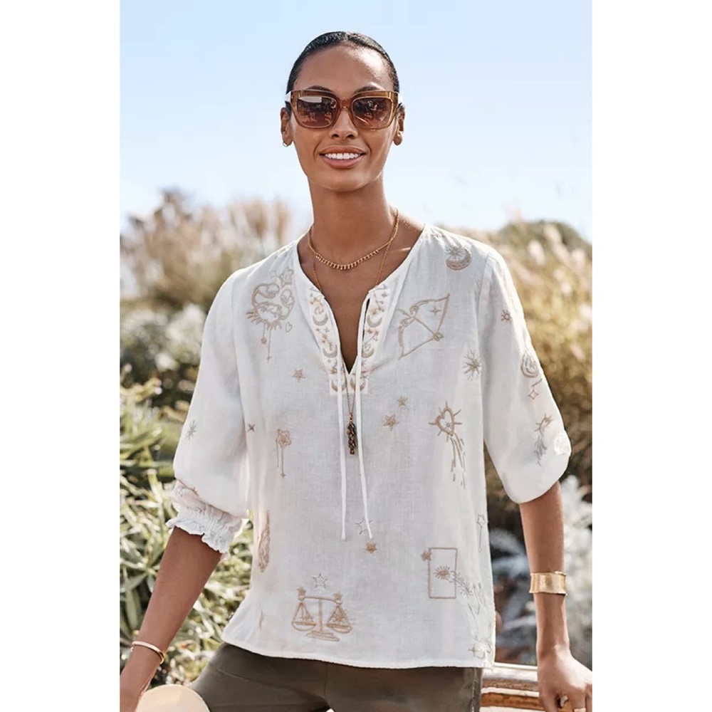 ❤️SOLD❤️Johnny Was Algol Linen Split Neckline Whi - Picture 1 of 11